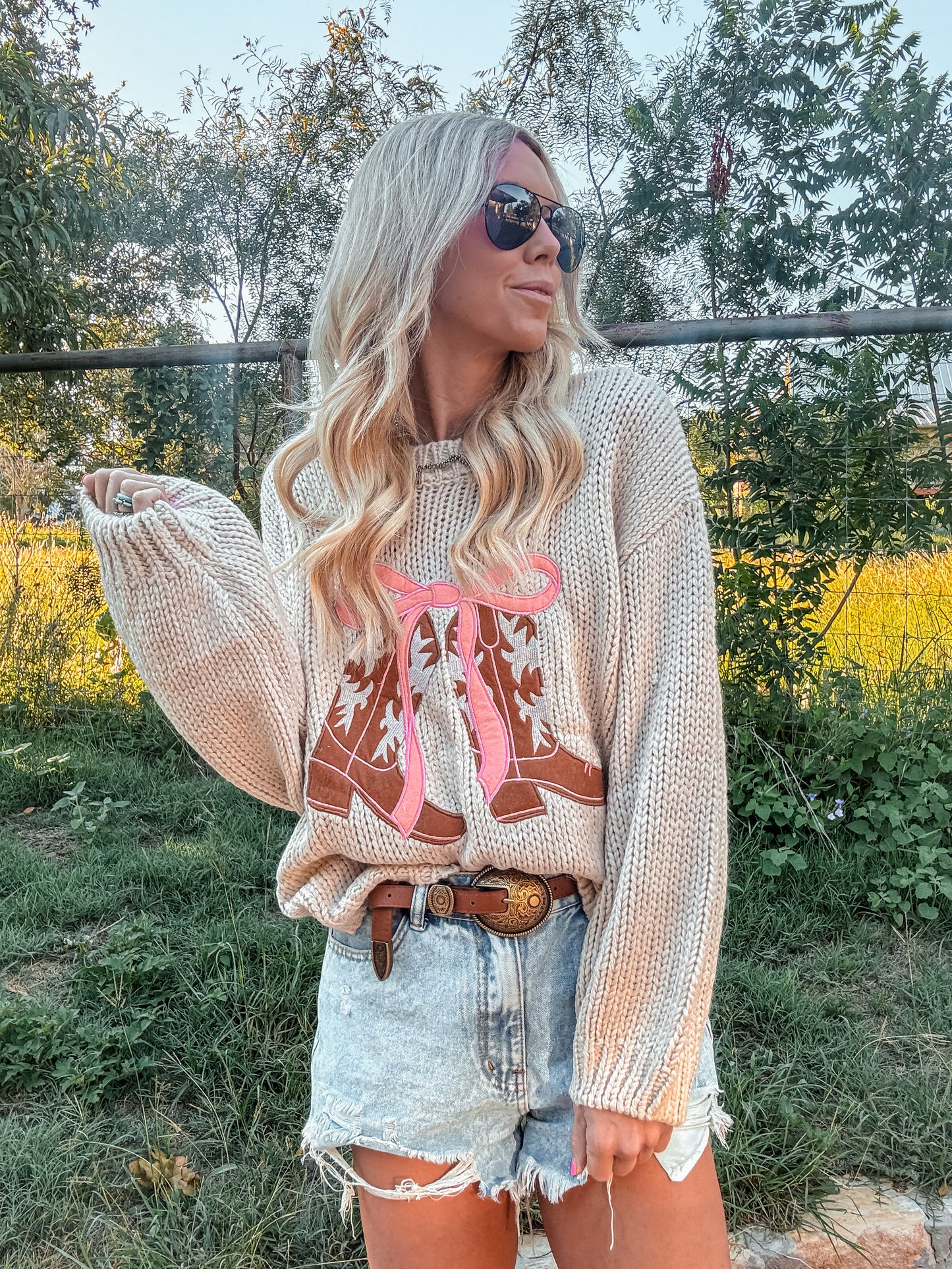 The Cameron Cowboy Boot Sweater (Tan) - The Vintage Emmie