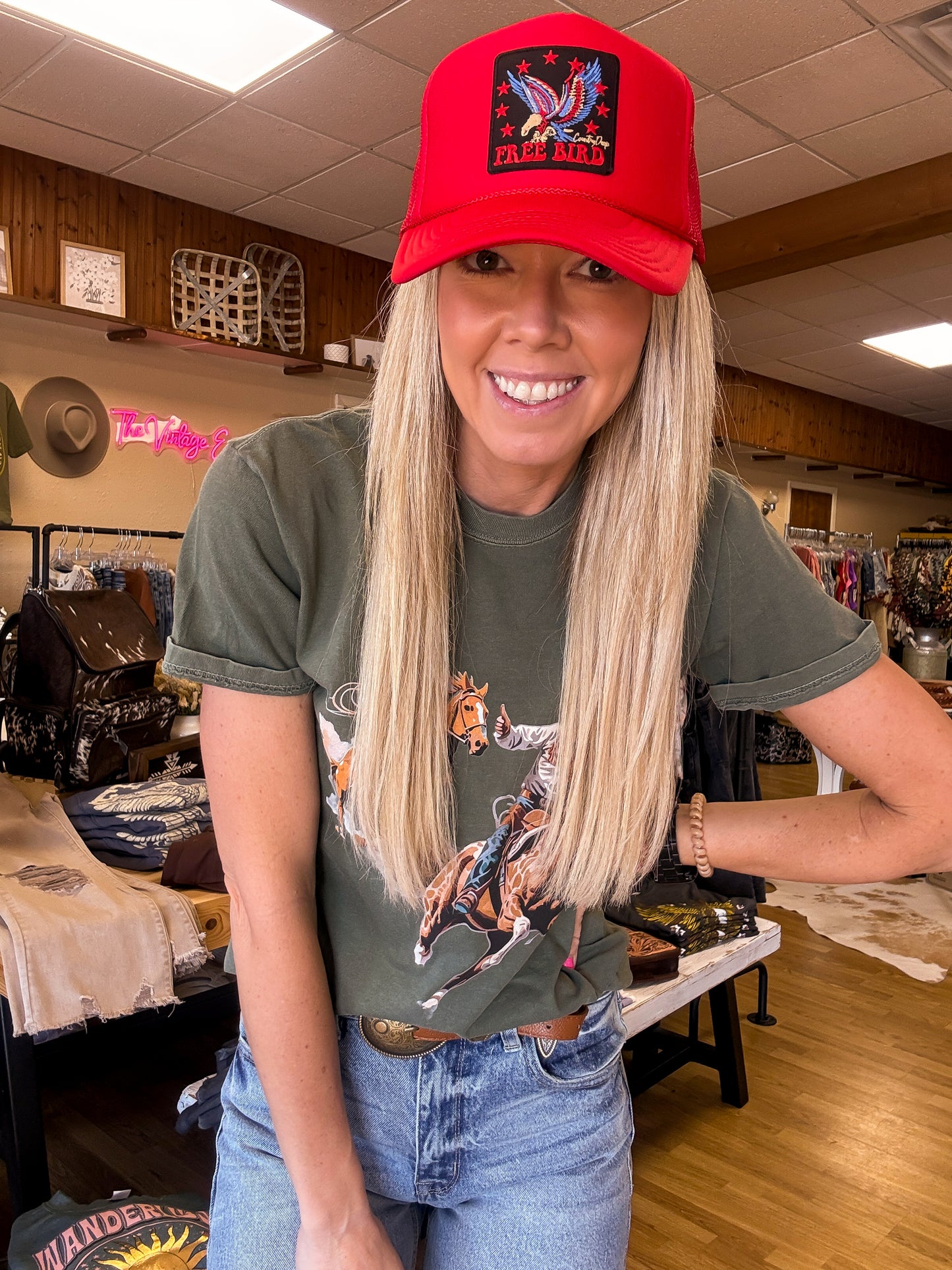 Free Bird Trucker Hat (Red) - The Vintage Emmie