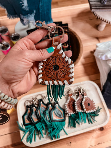 Tooled Leather Keychain (Brown Sunflower)
