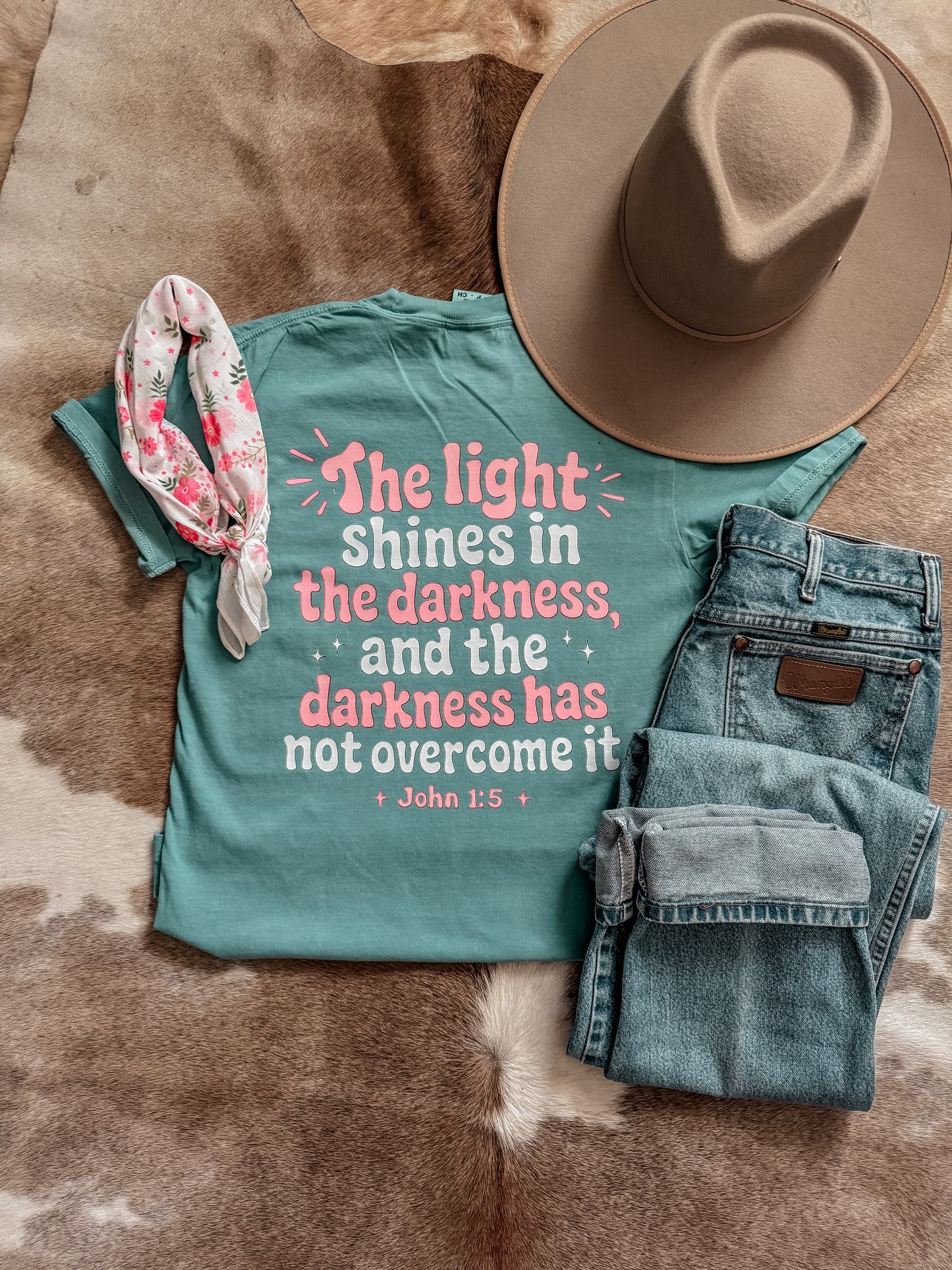 The Light Shines In The Darkness Tee (Seafoam)