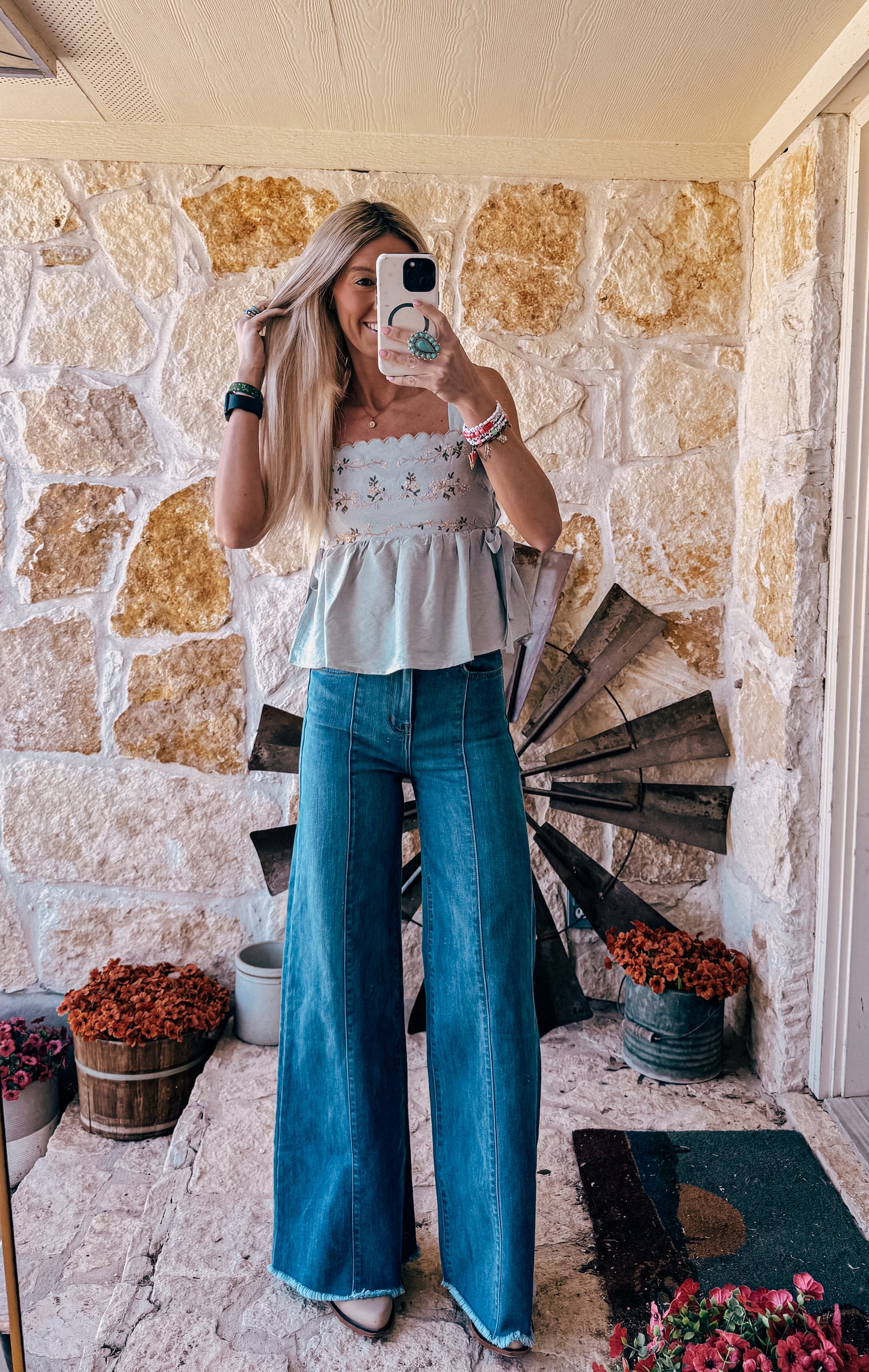 The Tira Floral Linen Top (Blue) - The Vintage Emmie