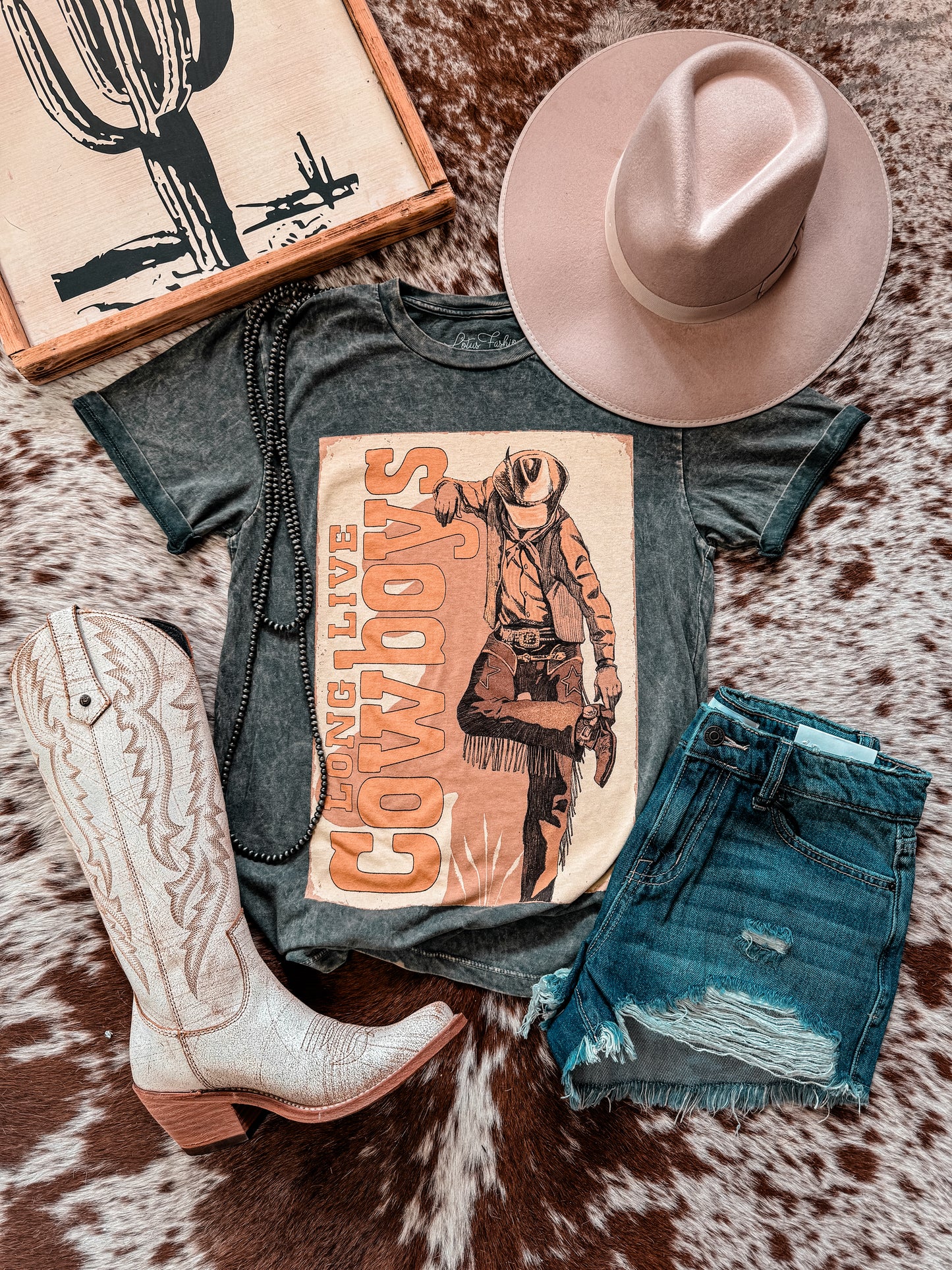 Long Live Cowboys Mineral Wash tee (Grey) - The Vintage Emmie