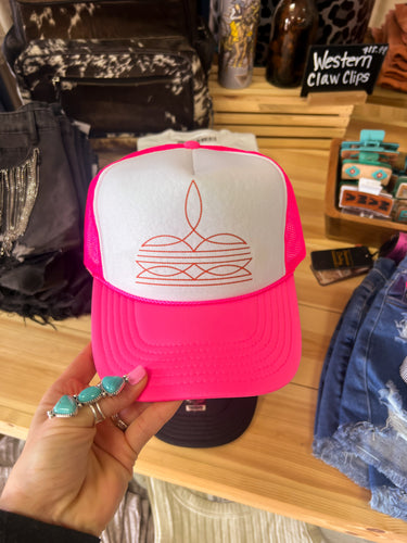 Boot Stich Trucker Hat (Hot Pink & White)