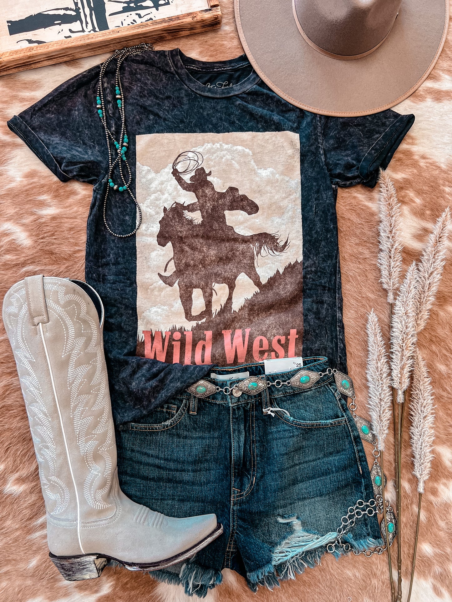 Wild West Mineral Wash Tee (Black) - The Vintage Emmie