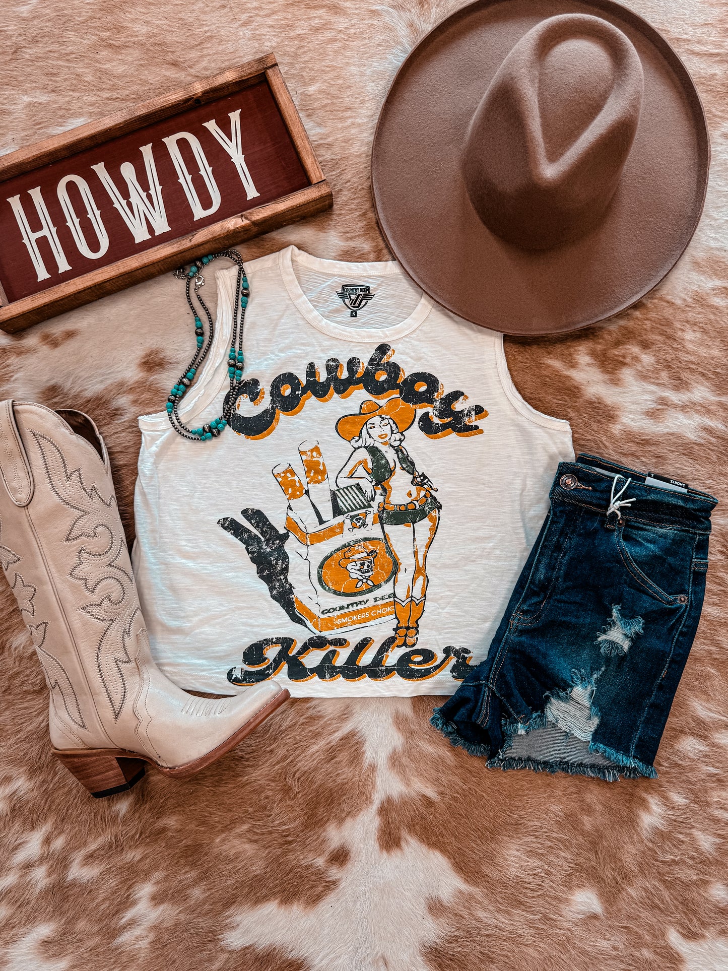 Cowboy Killer Muscle Tank (White) - The Vintage Emmie