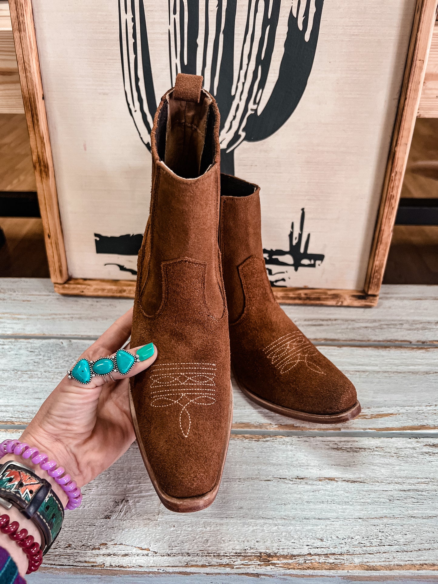 Agave Sky Paige Suede Ankle Bootie (Honey Suede) - The Vintage Emmie