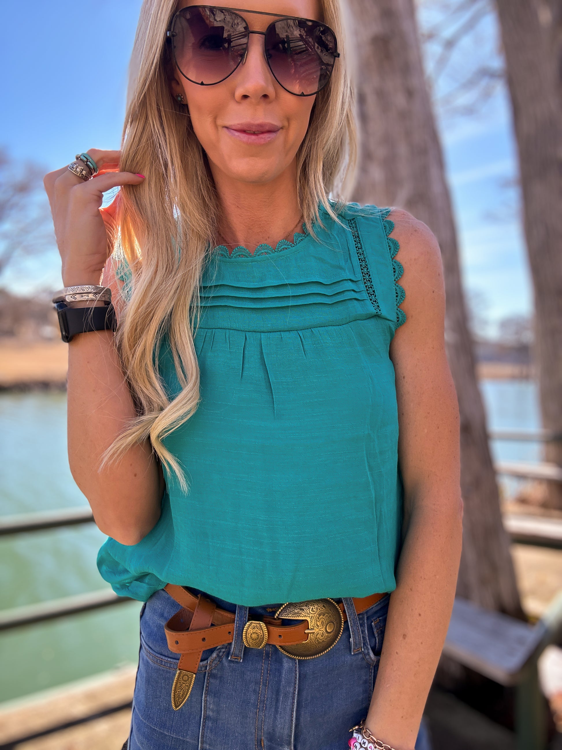 The Orla Sleeveless Lace Top (Teal) - The Vintage Emmie