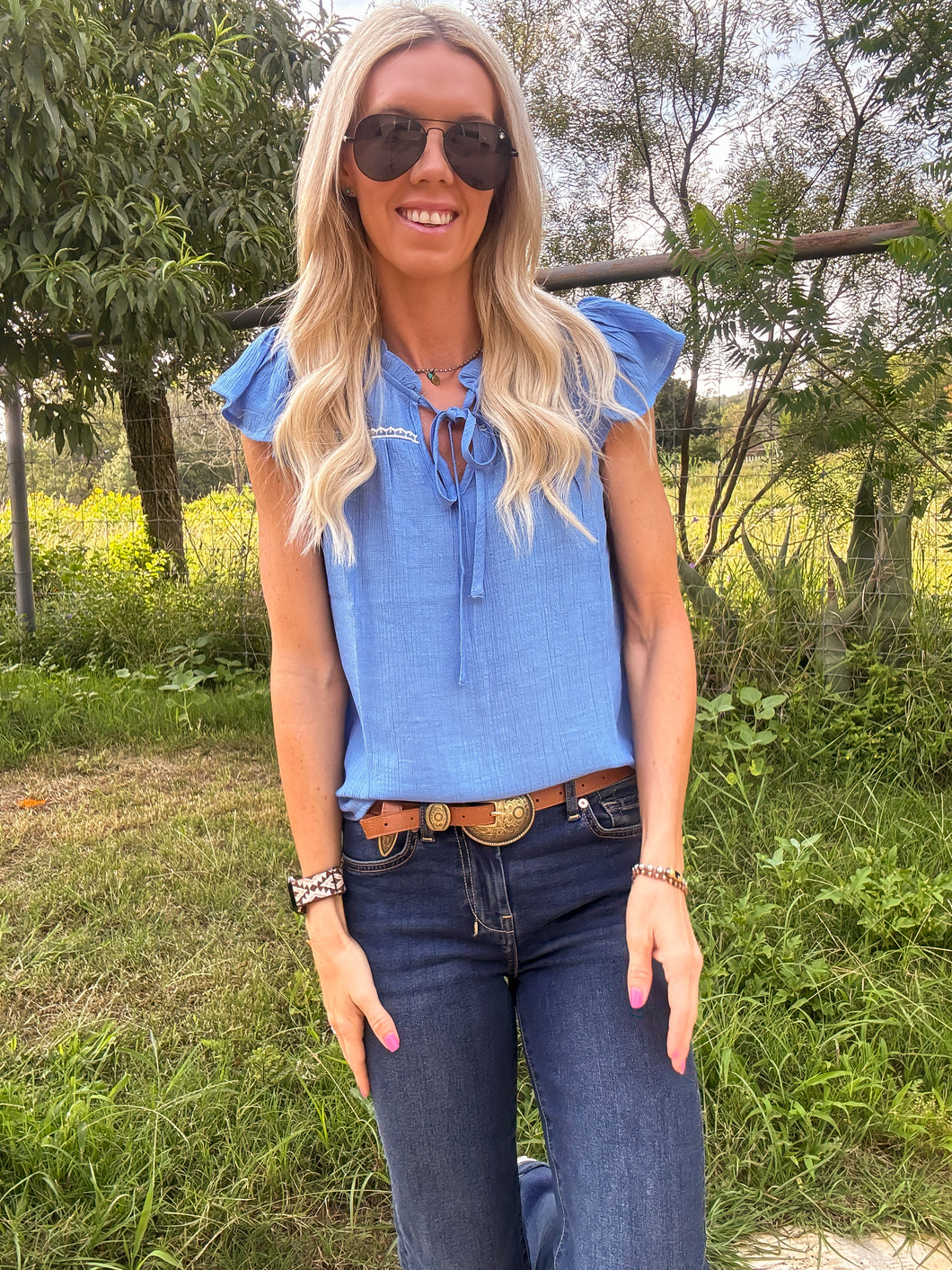 The Denison Embroidered Top (Blue)