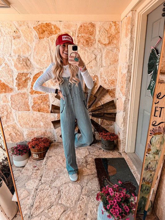 The Oakhurst Pinstripe Overalls (Denim Blue) - The Vintage Emmie