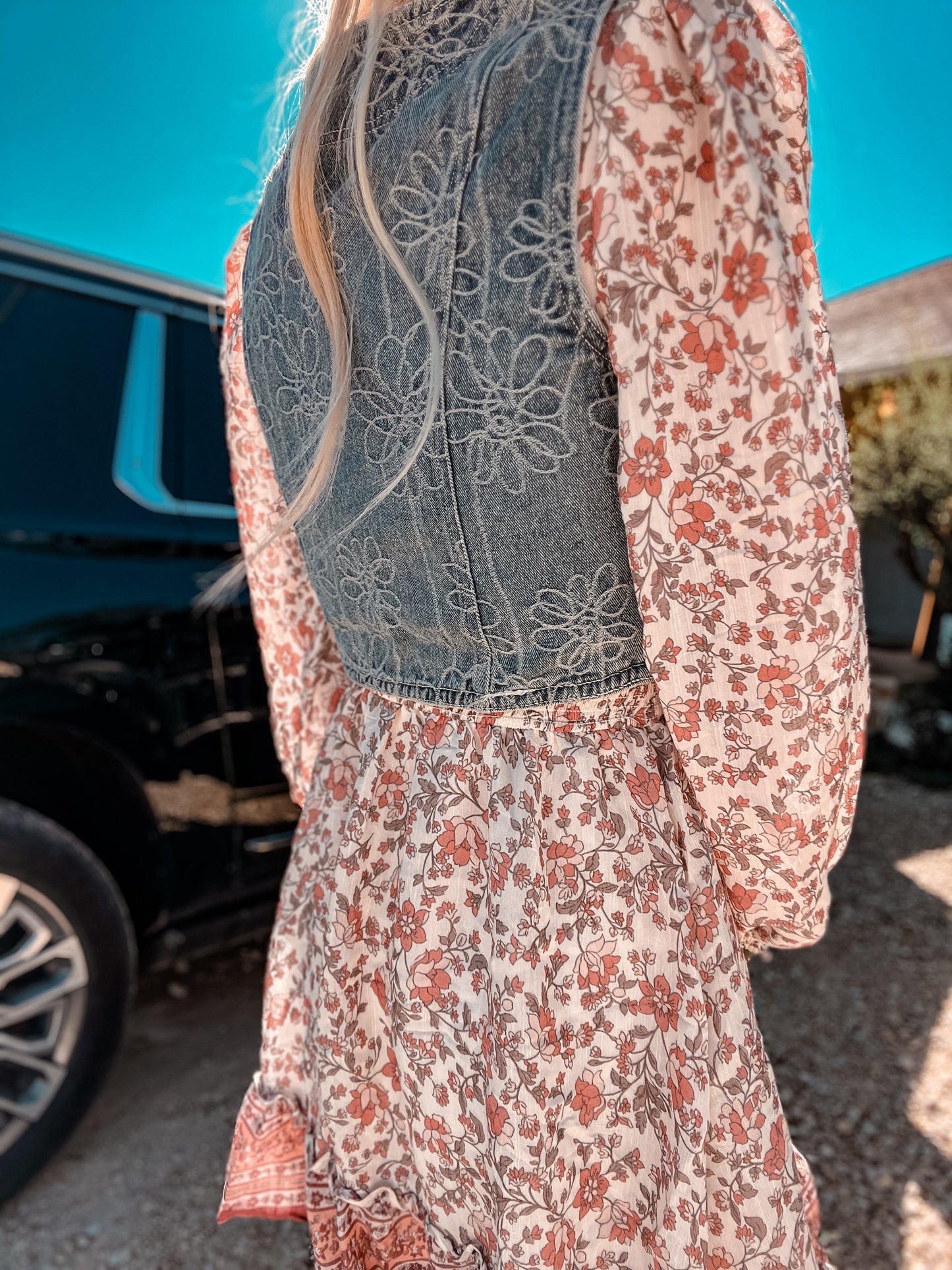 The Voca Floral Denim Vest - The Vintage Emmie