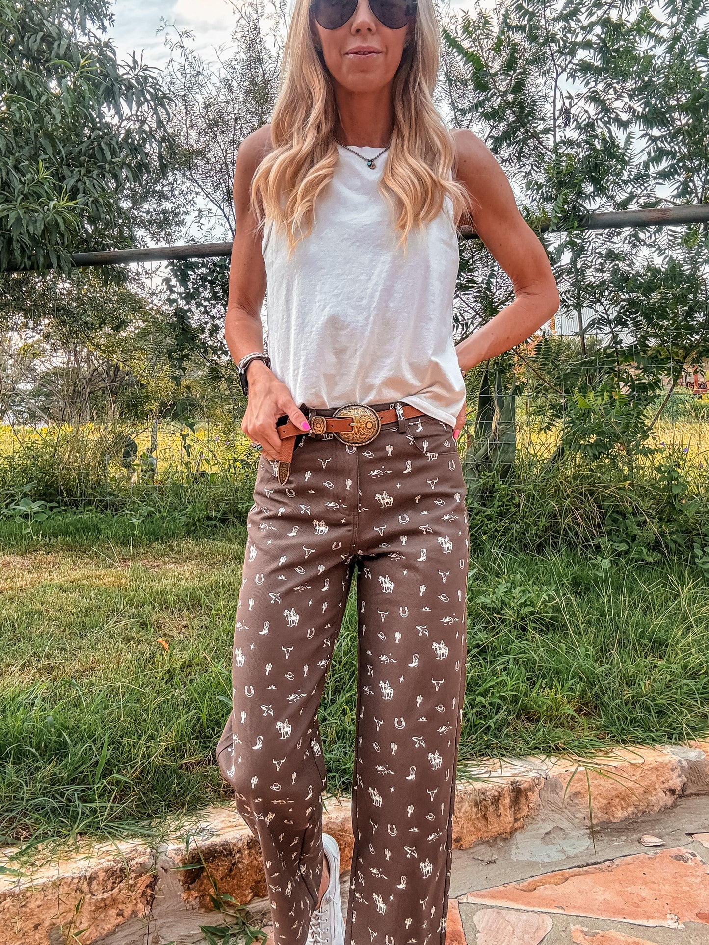 The Lockhart Cowboy Wide Leg Pants (Brown) - The Vintage Emmie