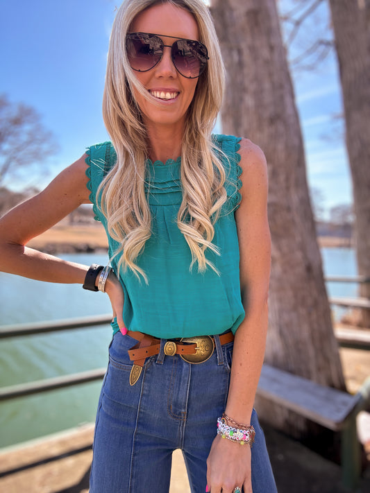 The Orla Sleeveless Lace Top (Teal) - The Vintage Emmie