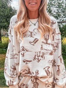 The Paxton Western Crew Neck Sweater (Cream)