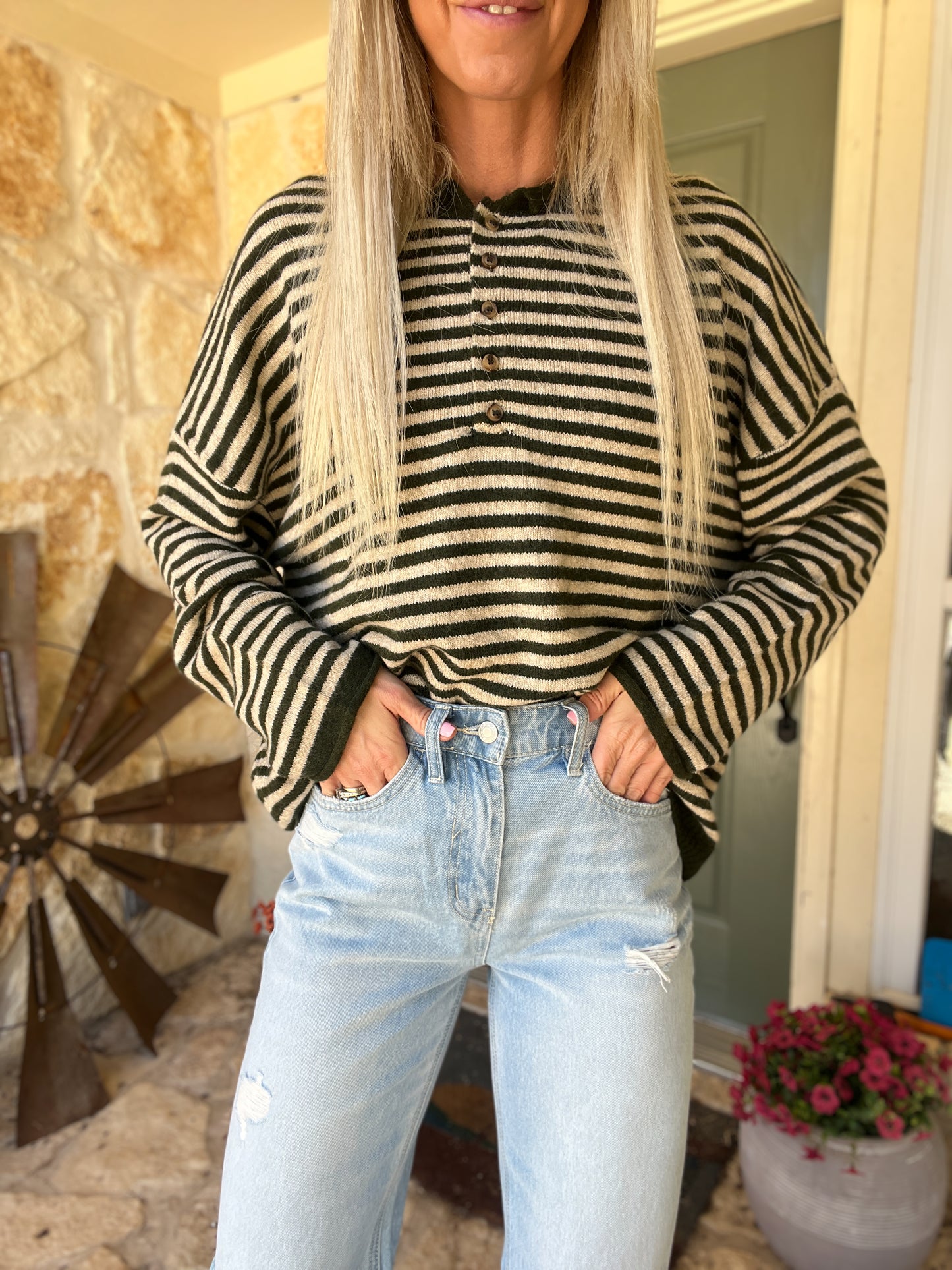 The Bertram Henley Stripe Top (Green)