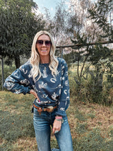 The Whittset Western Long Sleeve Top (Blue) - The Vintage Emmie
