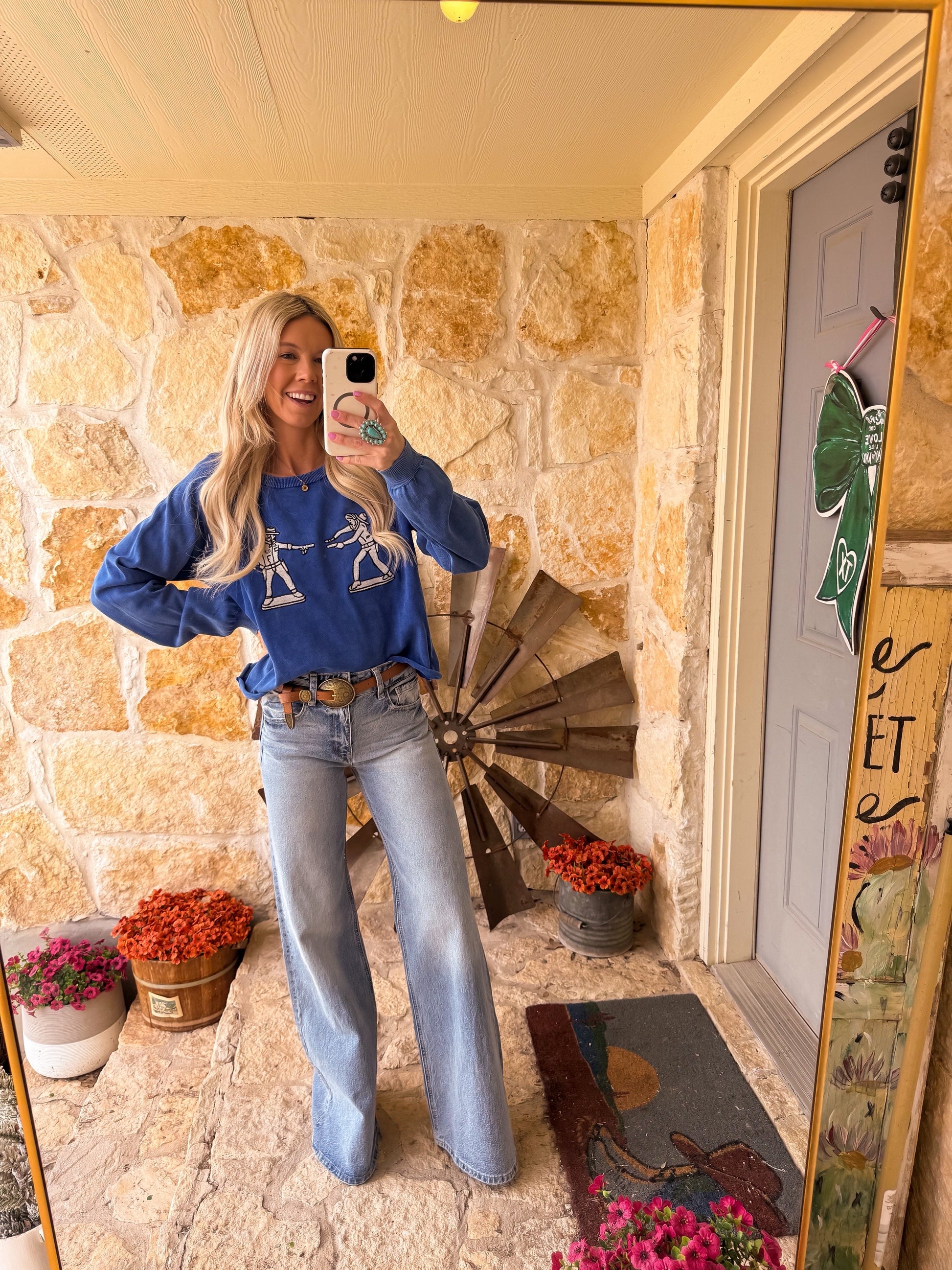 The Tilden Cowboy Cropped Sweater (Blue) - The Vintage Emmie