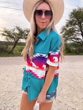 The Rockwall Running Horse Button Down (Turquoise)