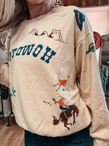 Cowboy Up Western Howdy Sweatshirt (Taupe)