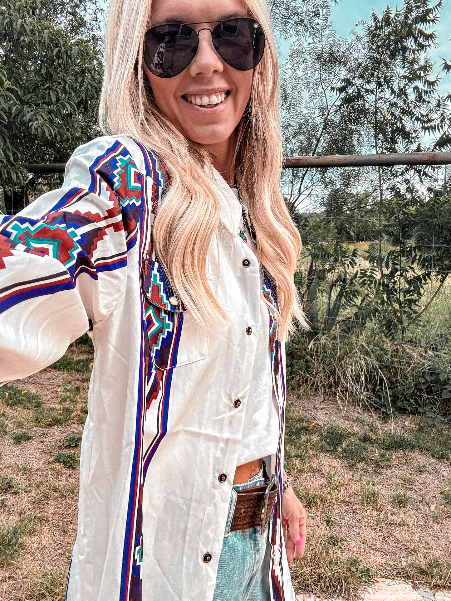 The Panhandle Western Button Down (White Mix) - The Vintage Emmie