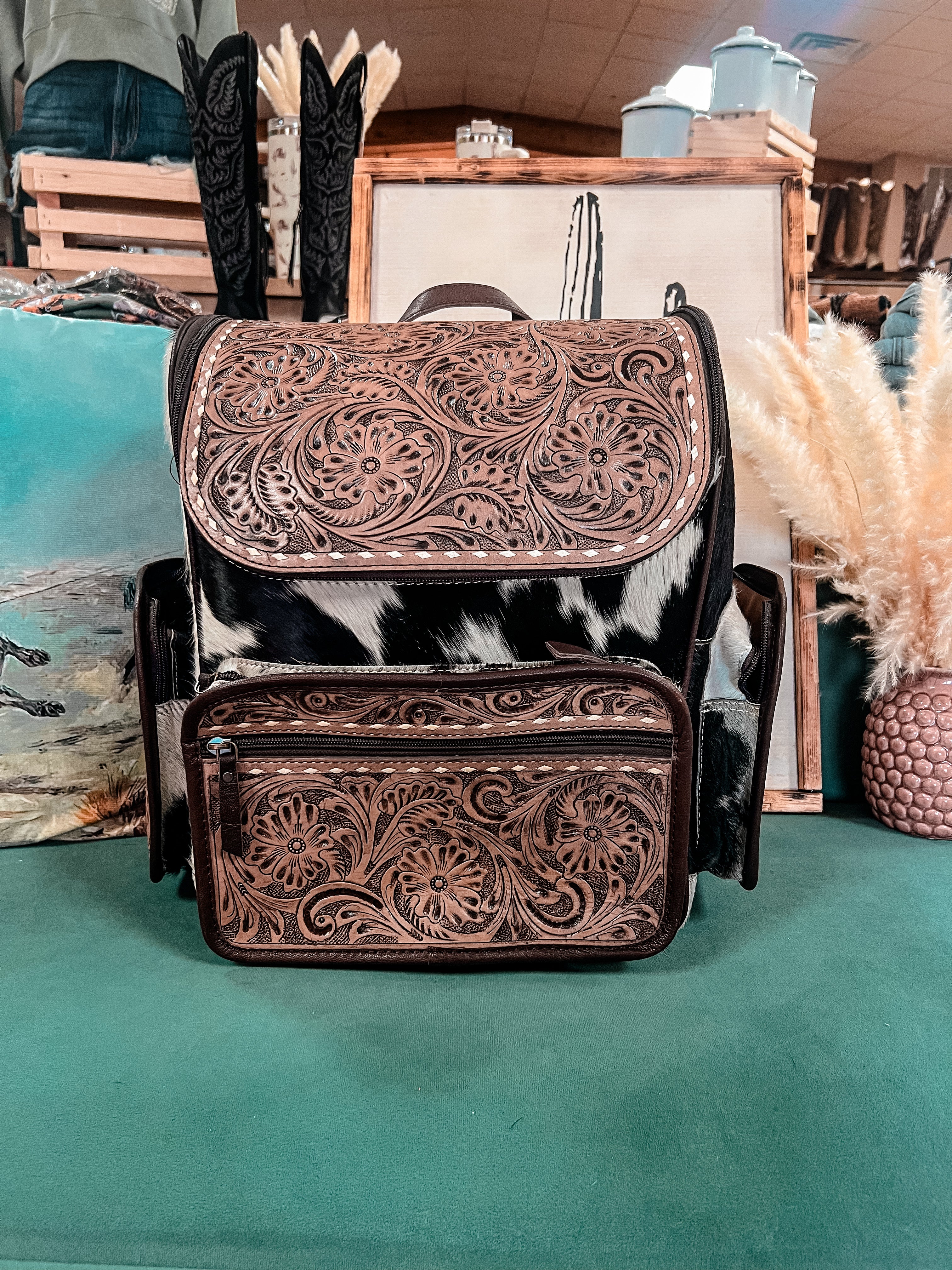 Leather Backpack Purse. Hand Tooled Leather, Multi-Compartment, and Cotton  Lining | Ropin West – Ropin West