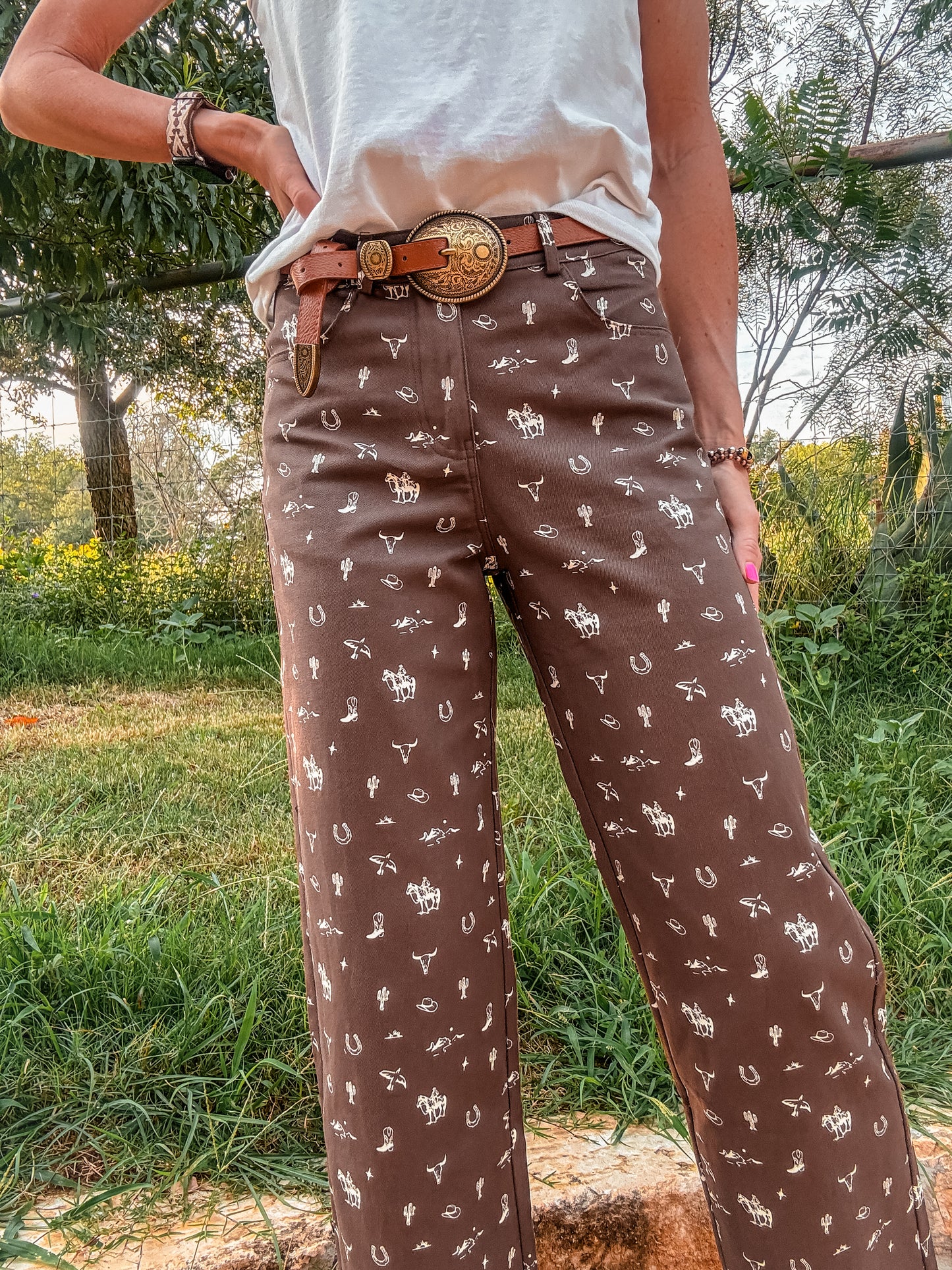 The Lockhart Cowboy Wide Leg Pants (Brown) - The Vintage Emmie