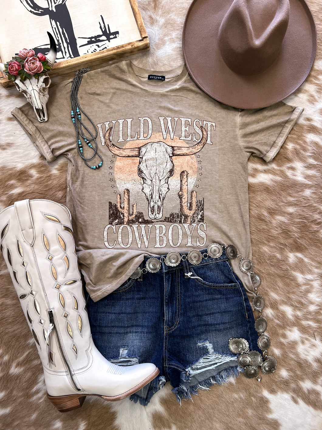 Wild West Cowboys Skull Tee (Mineral Wash Taupe)