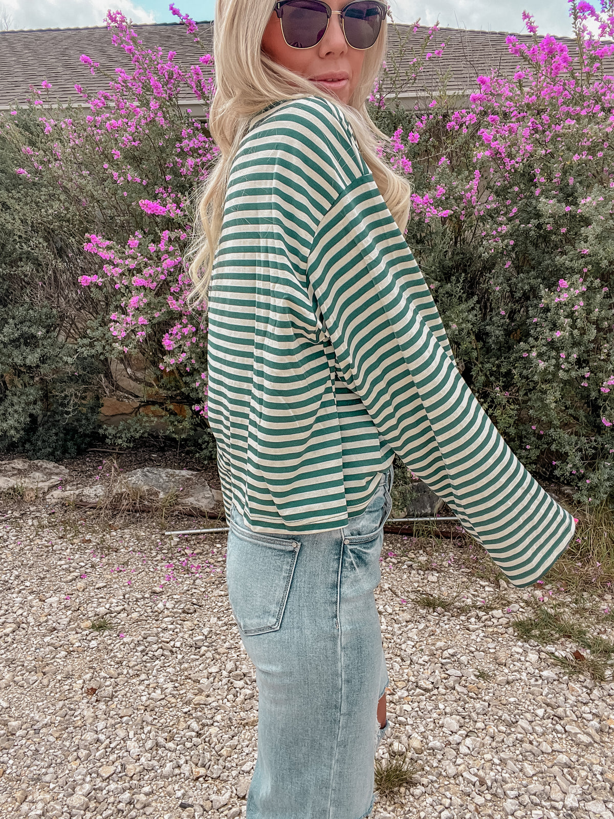 The Frisco Long Sleeve Stripe Top (Green)