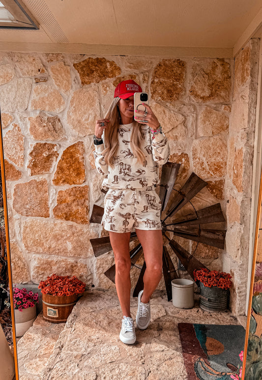 The Paxton Western Crew Neck Sweater (Cream) - The Vintage Emmie