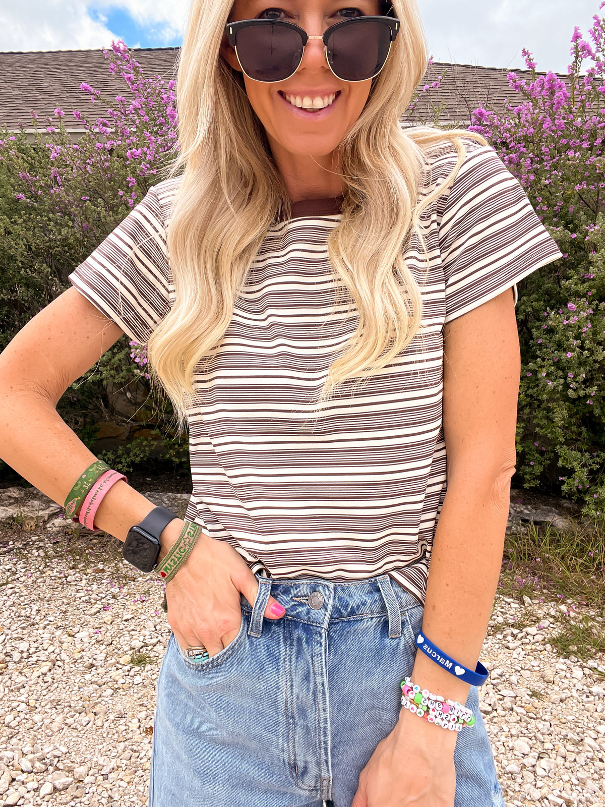 The Abner Short Sleeve Stripe Top (Brown)
