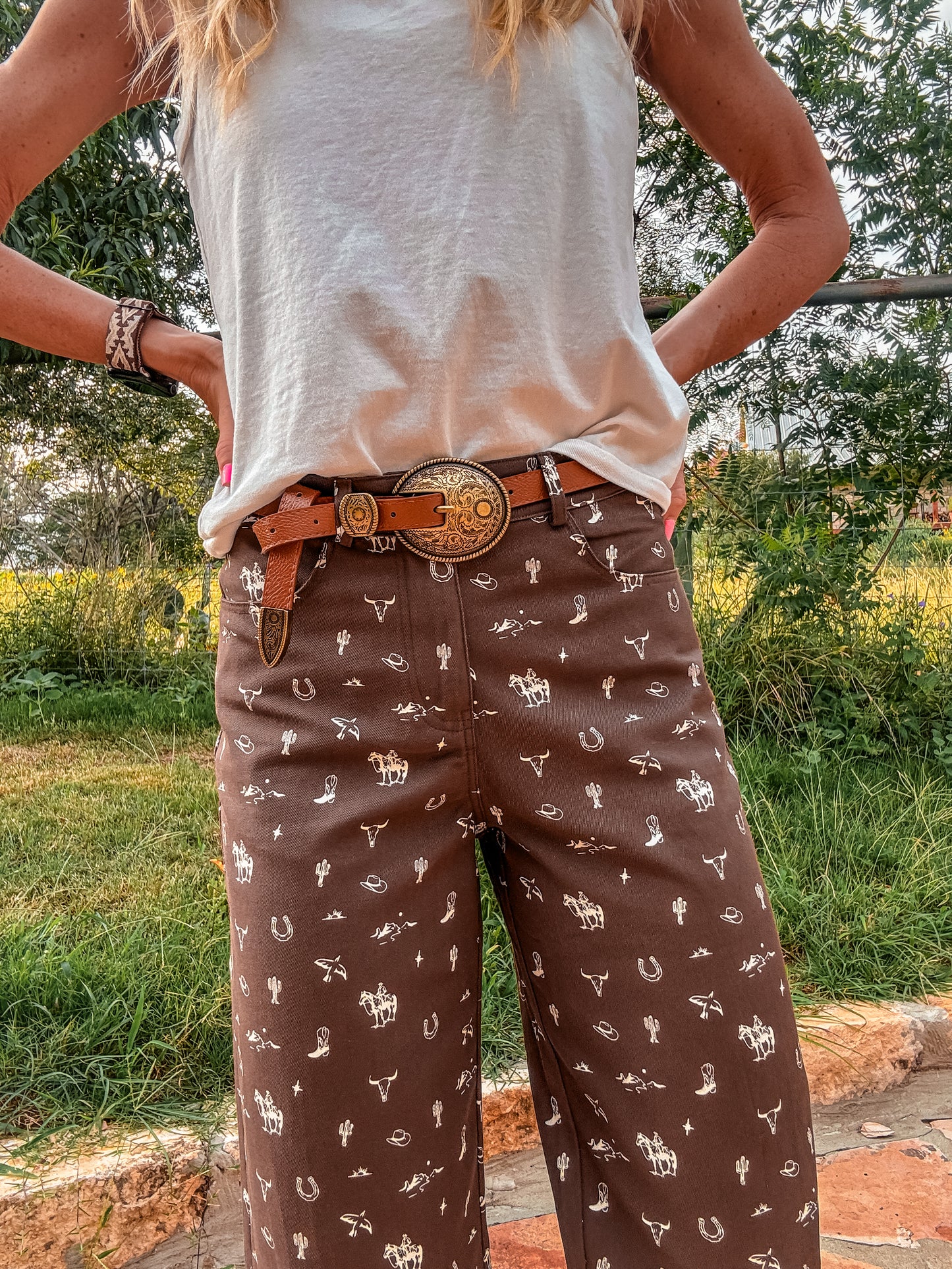 The Lockhart Cowboy Wide Leg Pants (Brown) - The Vintage Emmie