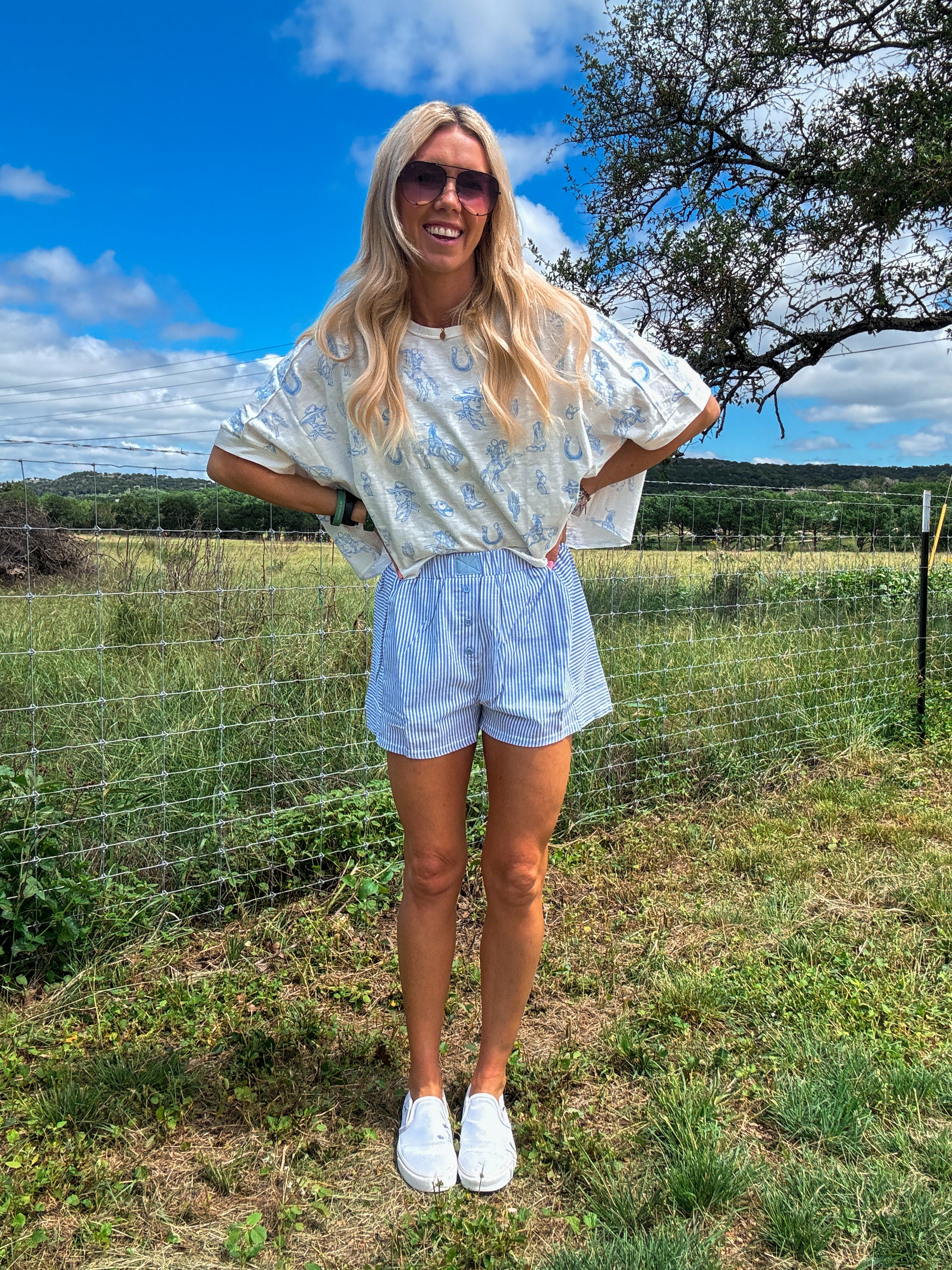 The Sarco Stripe Boxer Shorts (Blue & White Stripe) - The Vintage Emmie