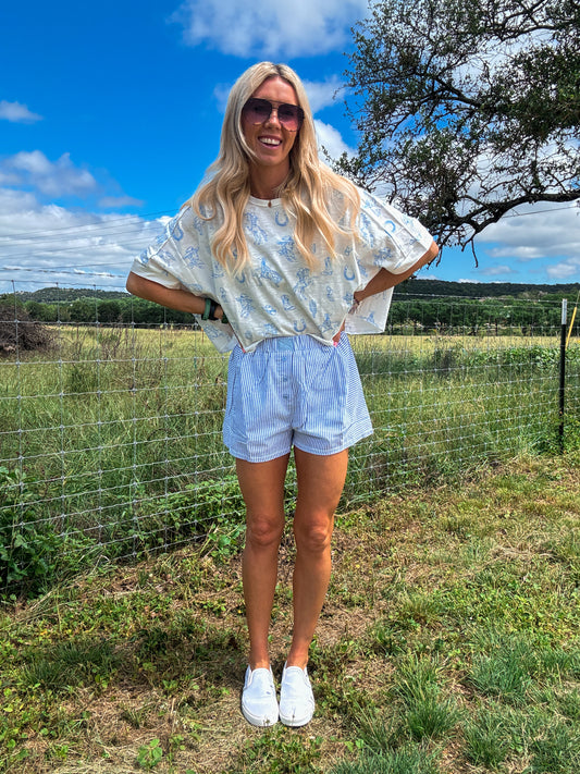 The Sarco Stripe Boxer Shorts (Blue & White Stripe) - The Vintage Emmie