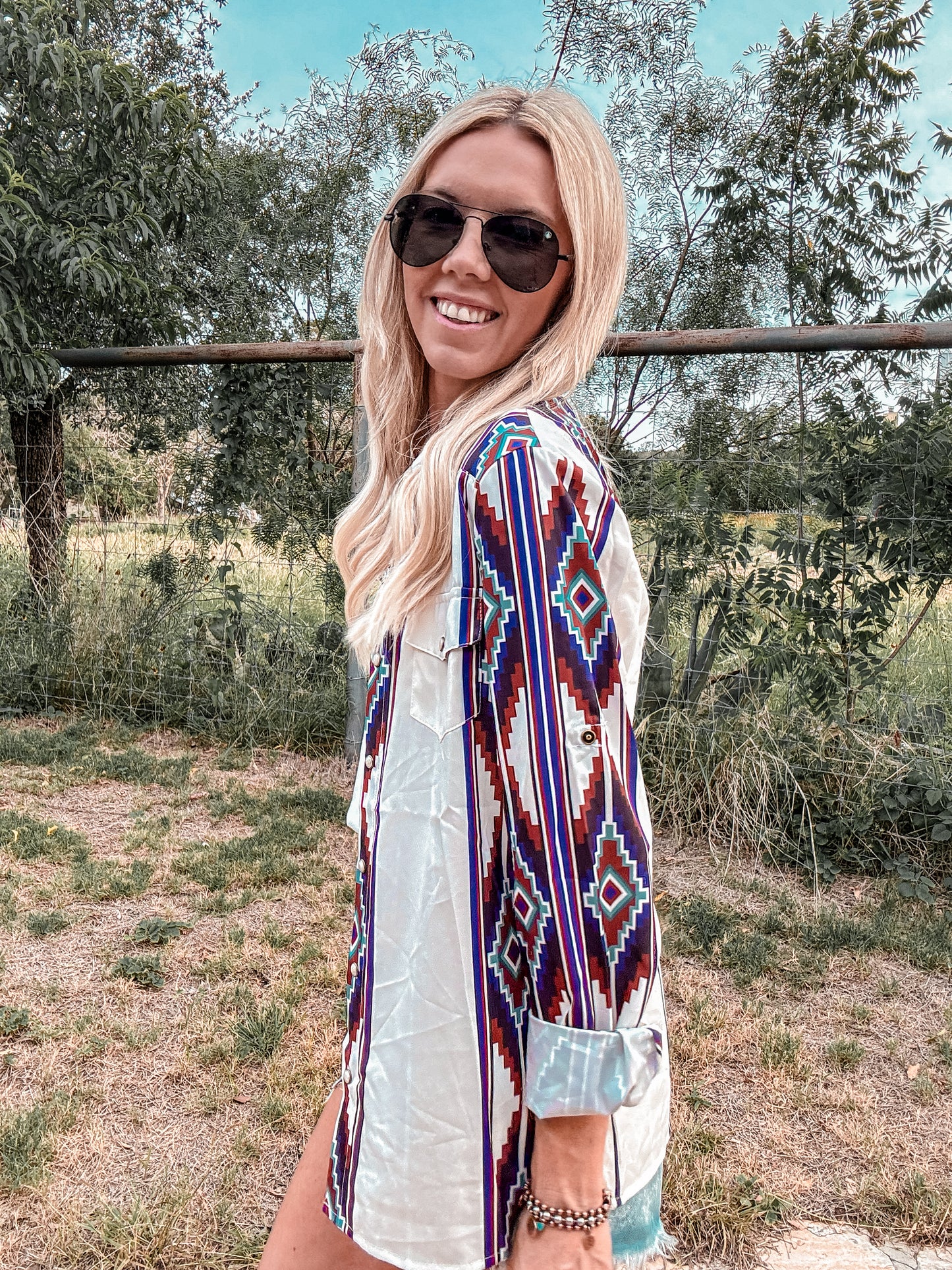 The Panhandle Western Button Down (White Mix) - The Vintage Emmie