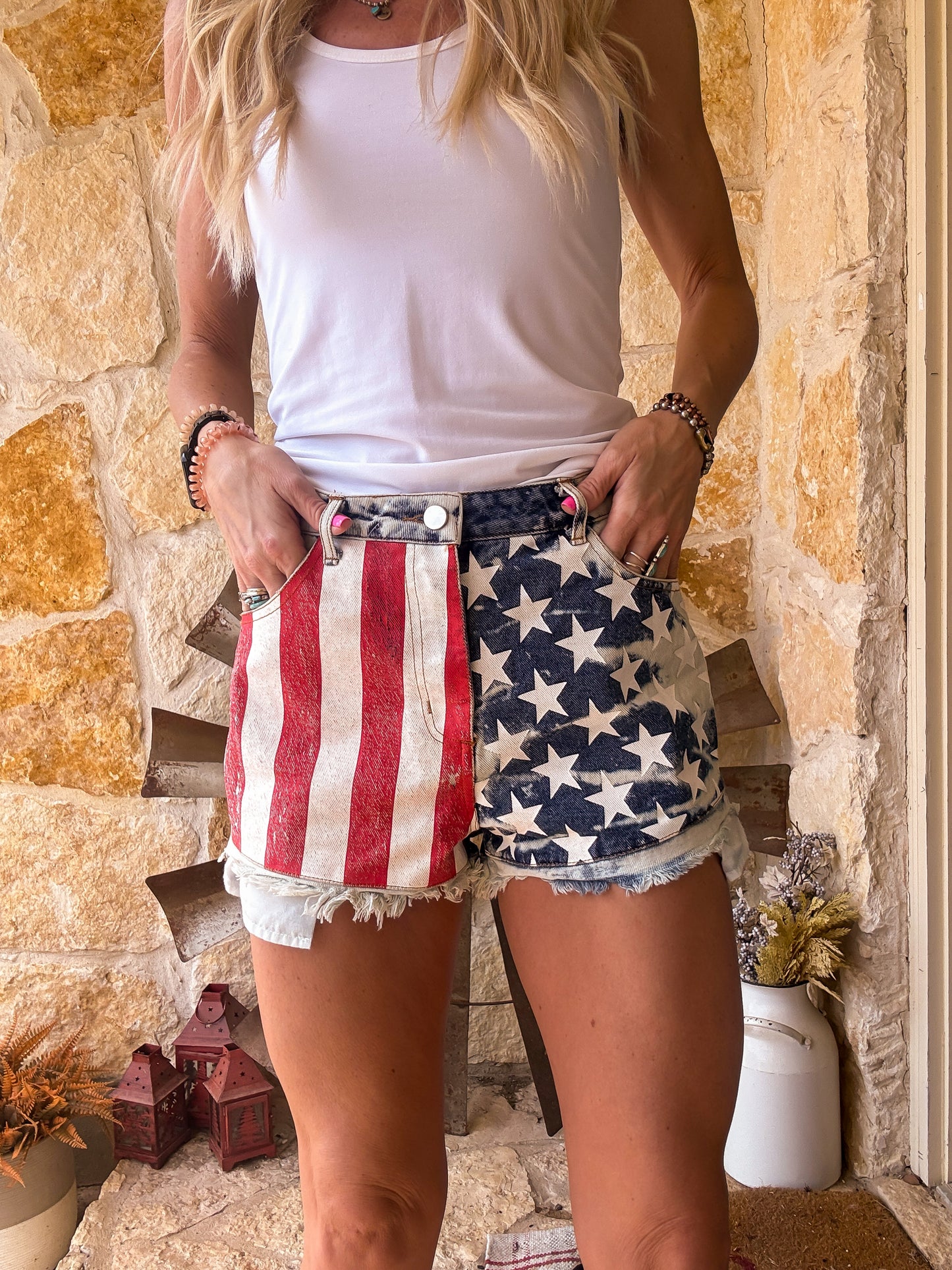 American flag Bleached Denim Shorts - The Vintage Emmie