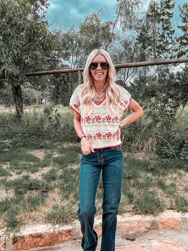 The Vera Floral Knit Top (Cream)