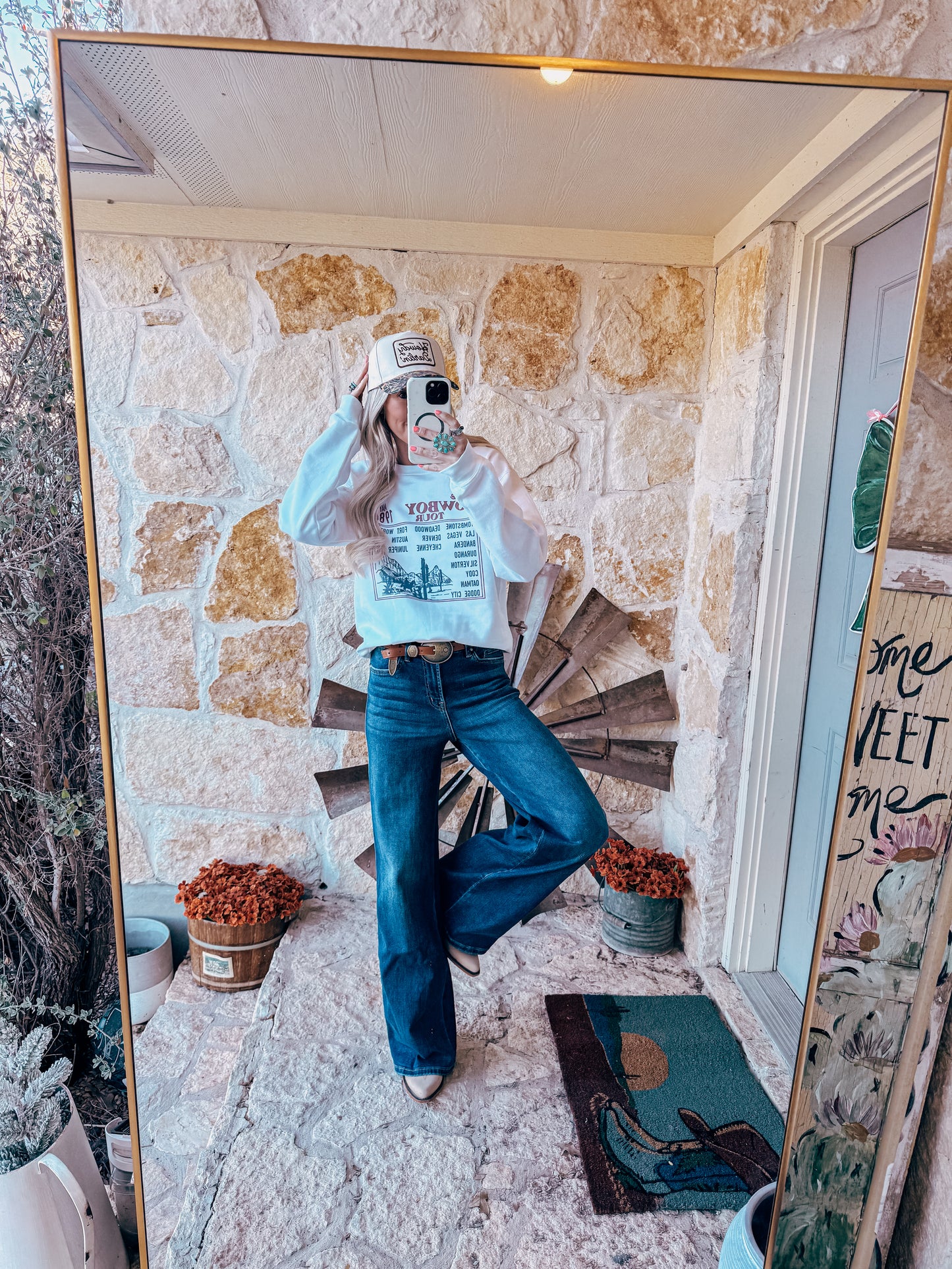 The Cowboy Tour Crewneck Sweatshirt (White) - The Vintage Emmie