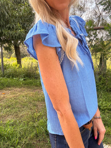 The Denison Embroidered Top (Blue)