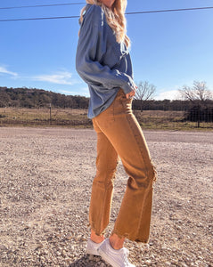 The Texline High Waisted Cropped Jeans (Acid Wash Camel)