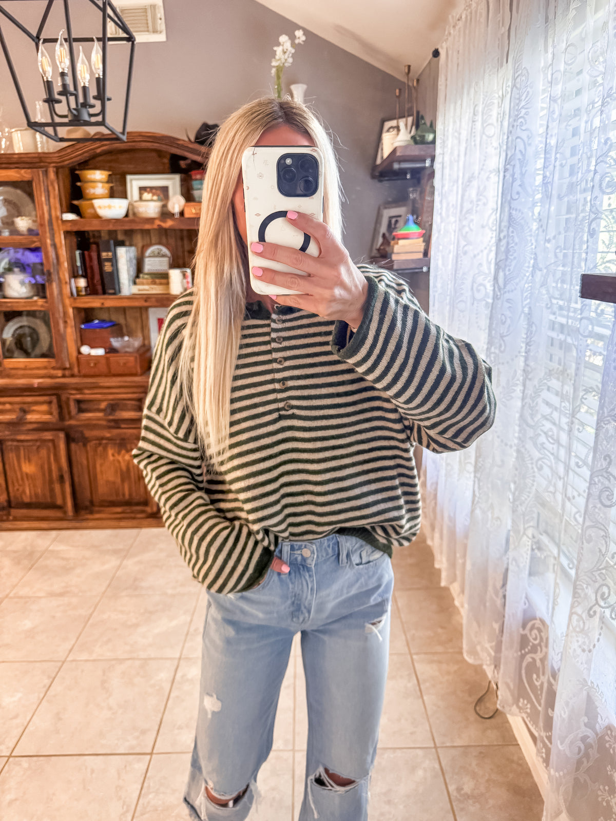 The Bertram Henley Stripe Top (Green)