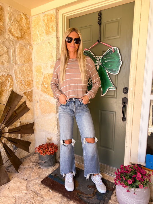 The Raynor Long Sleeve Stripe Top (Mocha)