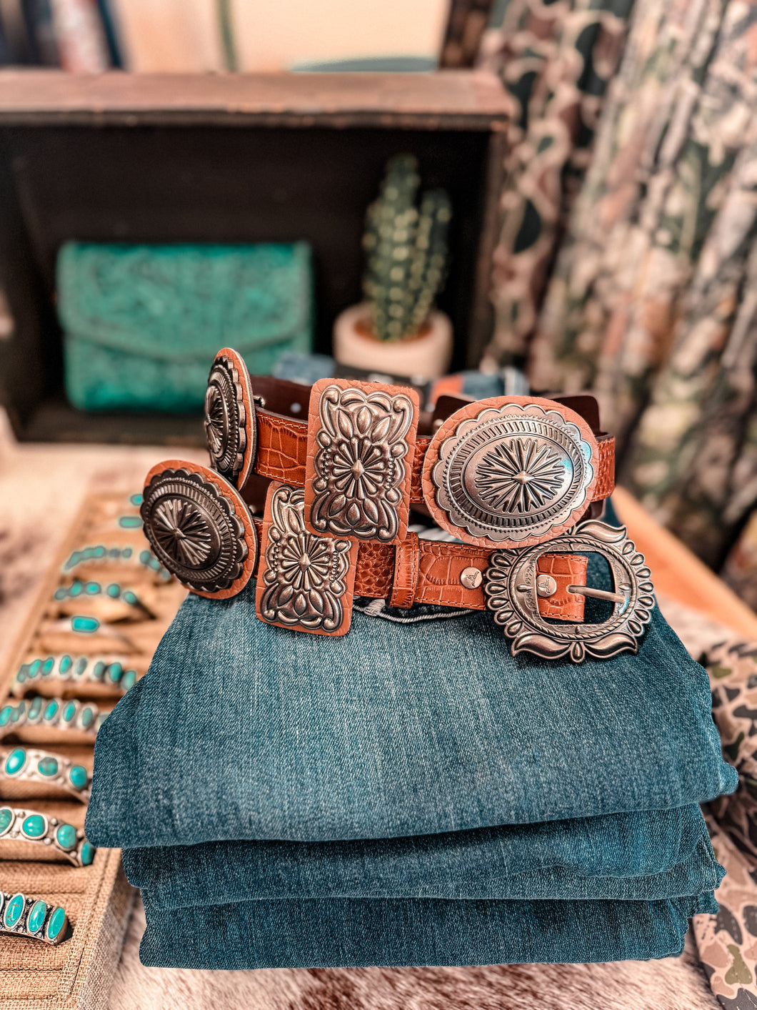 The Bristol Leather Concho Belt (Brown) - The Vintage Emmie