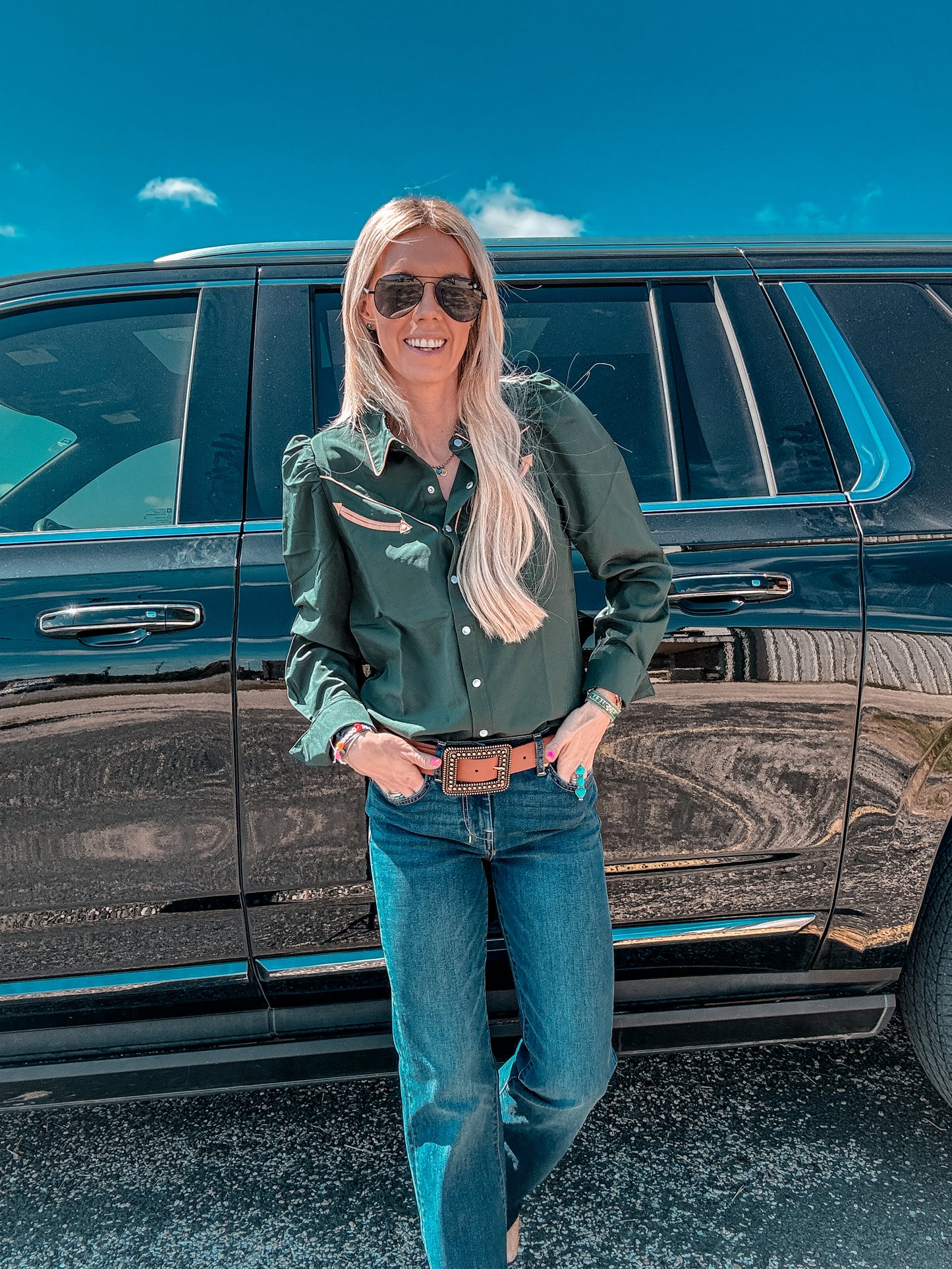 The Guthrie Pearl Snap Button Down (Hunter Green) - The Vintage Emmie