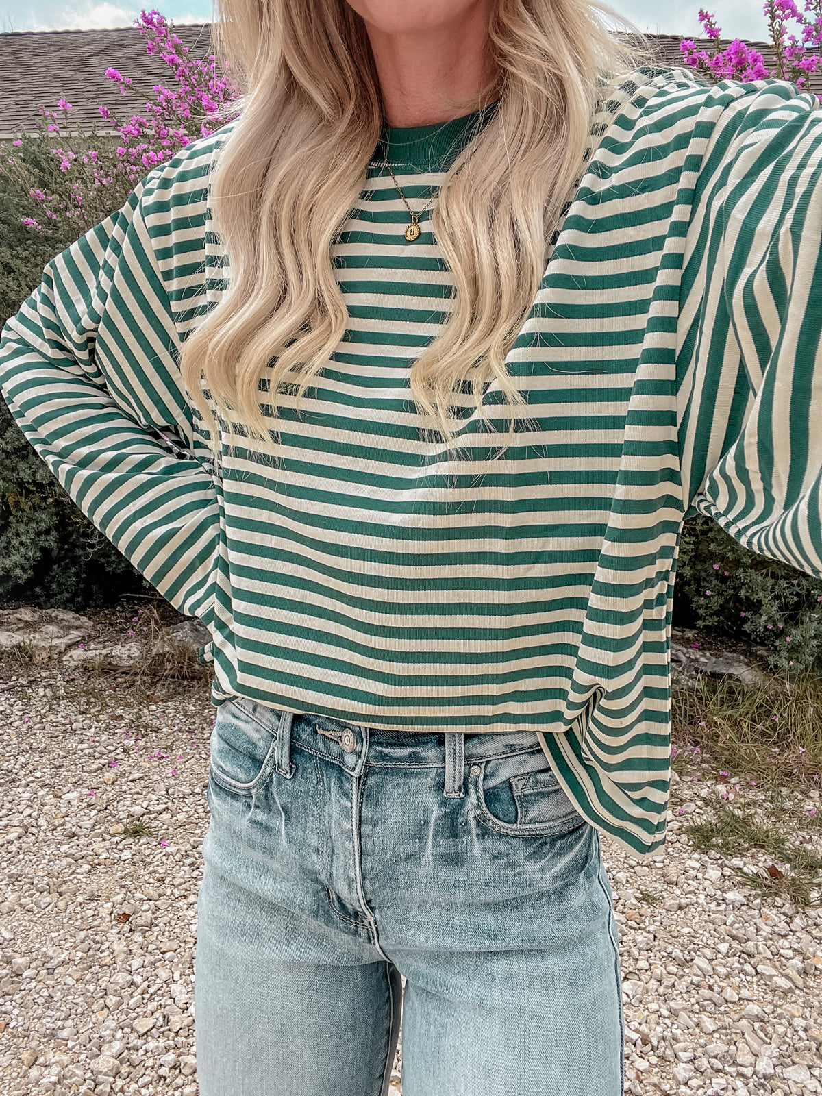 The Frisco Long Sleeve Stripe Top (Green)