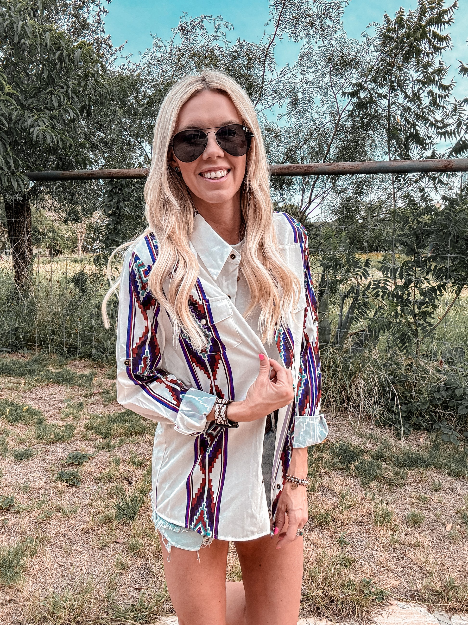 The Panhandle Western Button Down (White Mix) - The Vintage Emmie