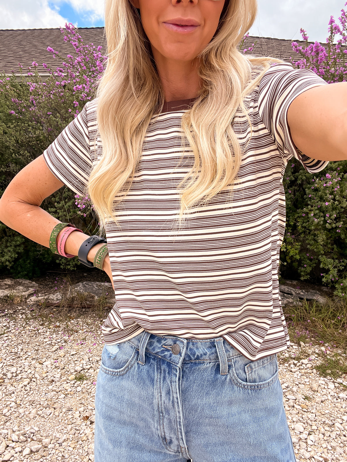 The Abner Short Sleeve Stripe Top (Brown)