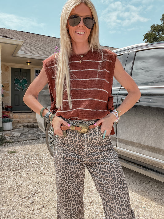 The Conroe Stripe Side Tie Knit Vest (Mocha)