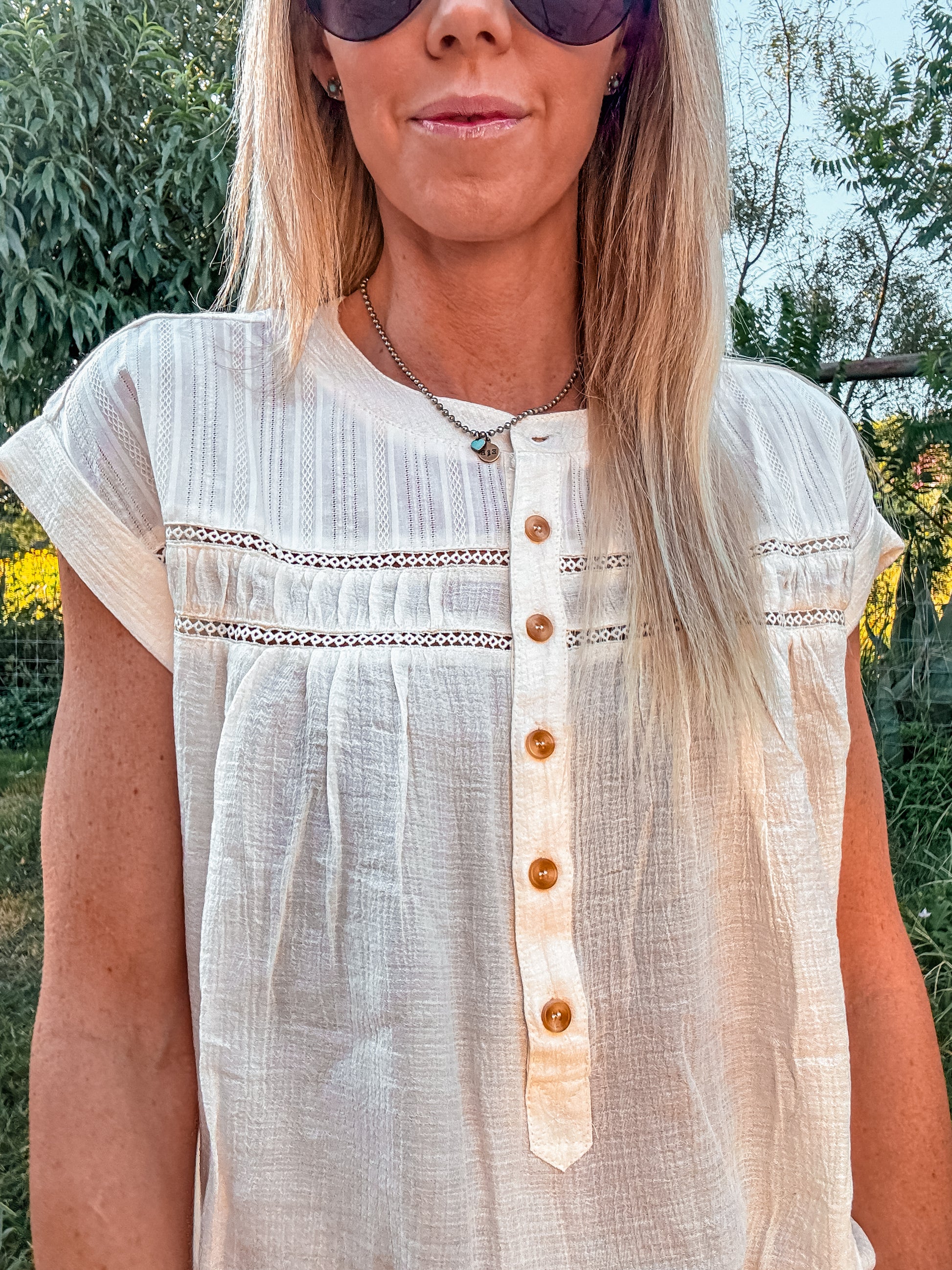 The Hackberry Woven Top (Cream) - The Vintage Emmie