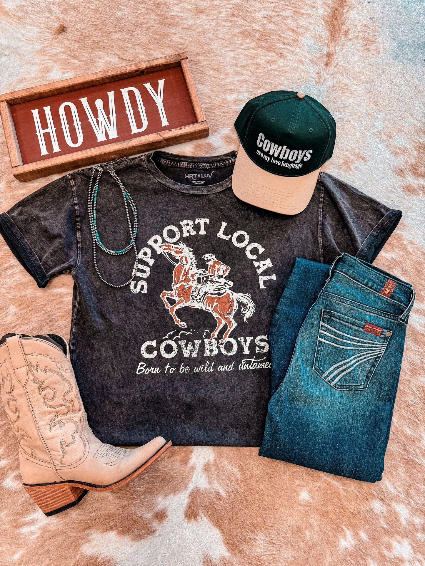 Support Local Cowboys Mineral Wash Tee (Black) - The Vintage Emmie