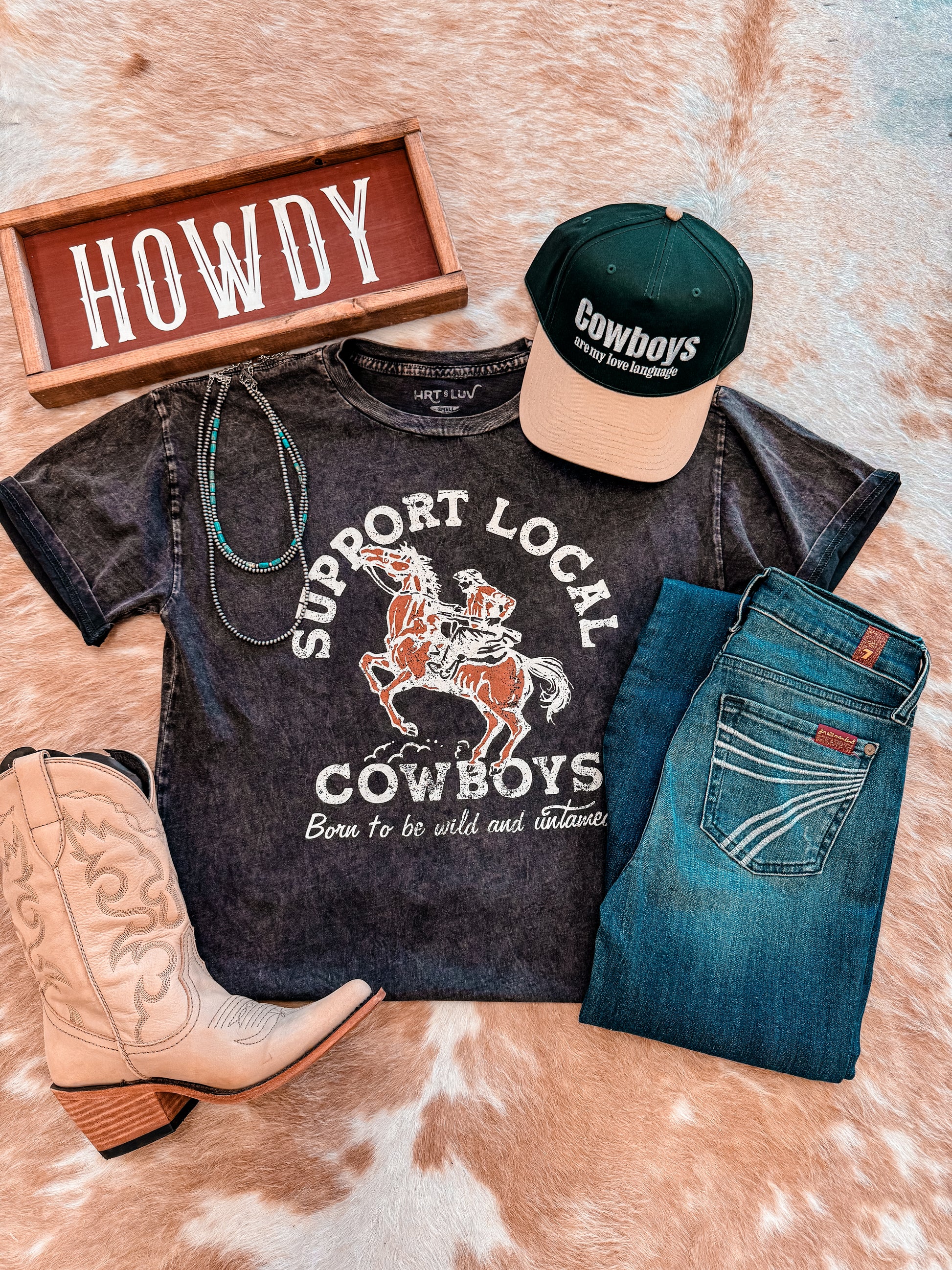 Support Local Cowboys Mineral Wash Tee (Black) - The Vintage Emmie