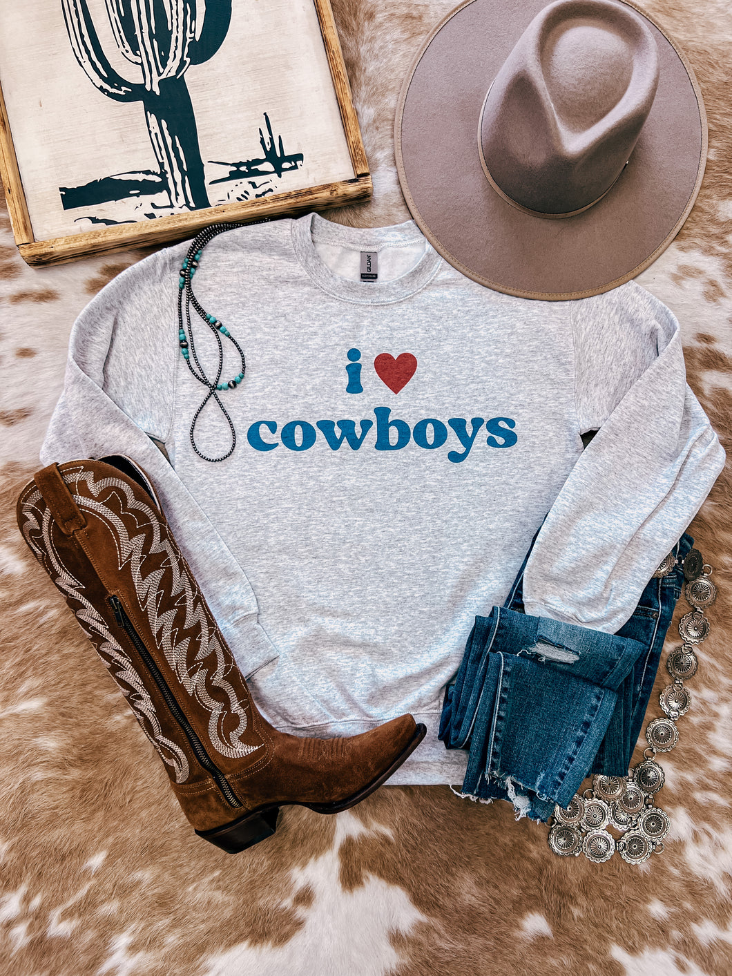 I Love Cowboys Sweatshirt (Ash)